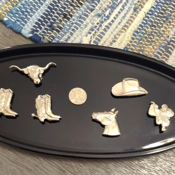 VINTAGE WESTERN COWBOY BUTTON COVERS Silver tone x (6) - Picture 5 of 5